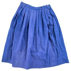 Vintage 1930s 1940s Swiss Dot Dobby Pleated Midi Skirt High Waist 27 Navy Blue